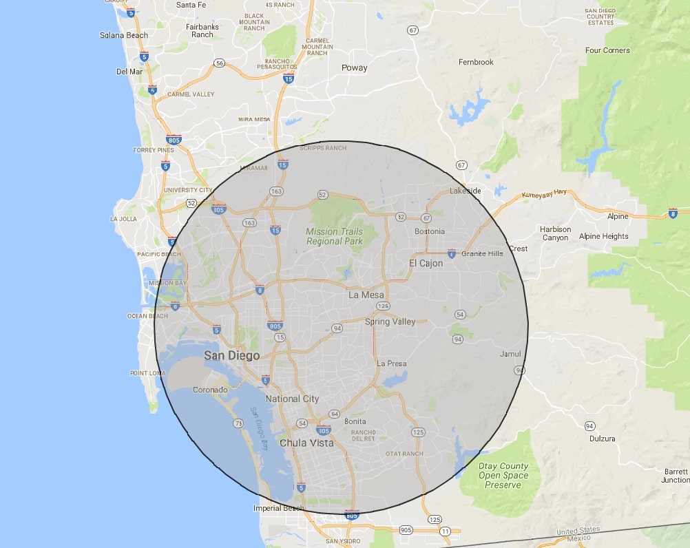 San Diego Bouncers Delivery Map